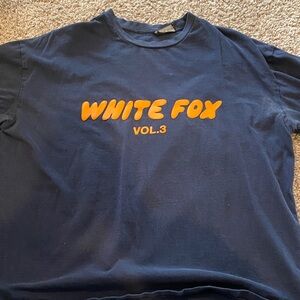 White Fox Boutique Navy T-Shirt with Orange Logo